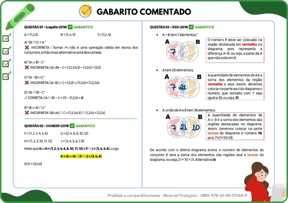 Amostra do material: gabarito comentado de questões sobre conjuntos