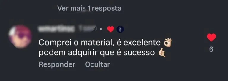Print de depoimento de aluna sobre o material Raciocinei no WhatsApp